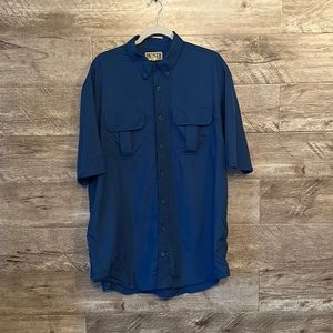 DULUTH TRADING CO. Men's Fishing Outdoor Nylon Button Shirt Blue Large Tall